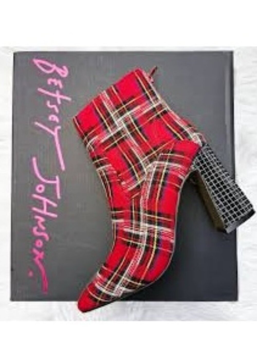 NEW Betsey Johnson: Plaid Raylan Platform Boots with Rhinestone Heel (8.5)